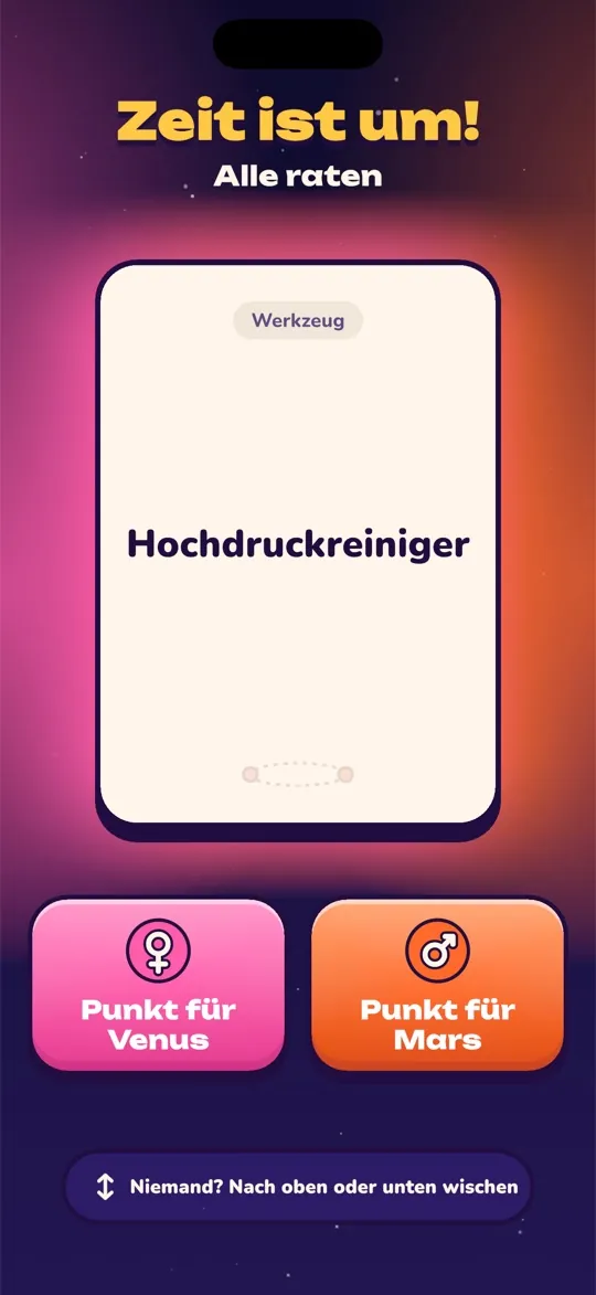 Bildschirm Zeit ist um, auf dem beide Teams den letzten Begriff holen können