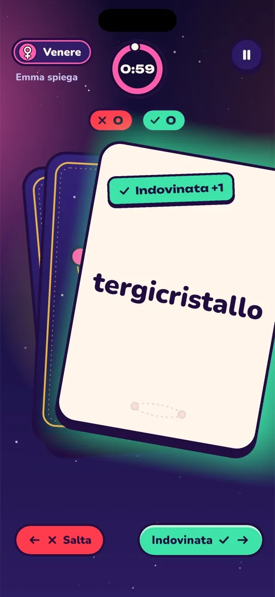 Una carta scorsa a destra come indovinata nel turno di Venus