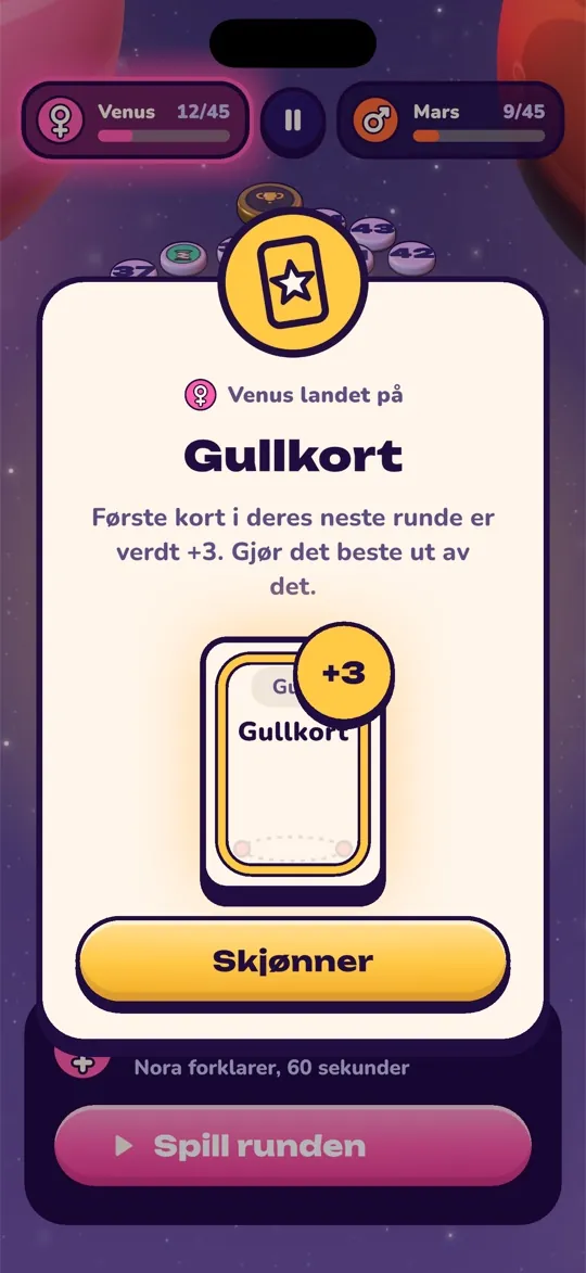 Spesialfeltet Gullkort: neste kort er verdt tre poeng