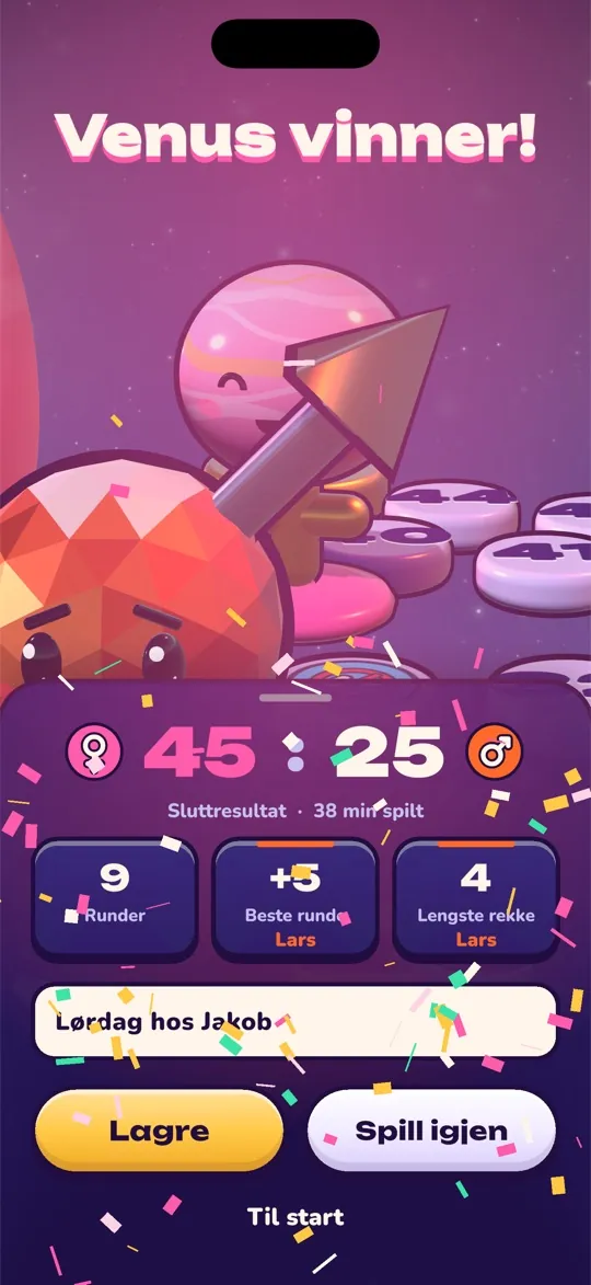 Vinnerskjerm: Venus vinner 45 mot 25