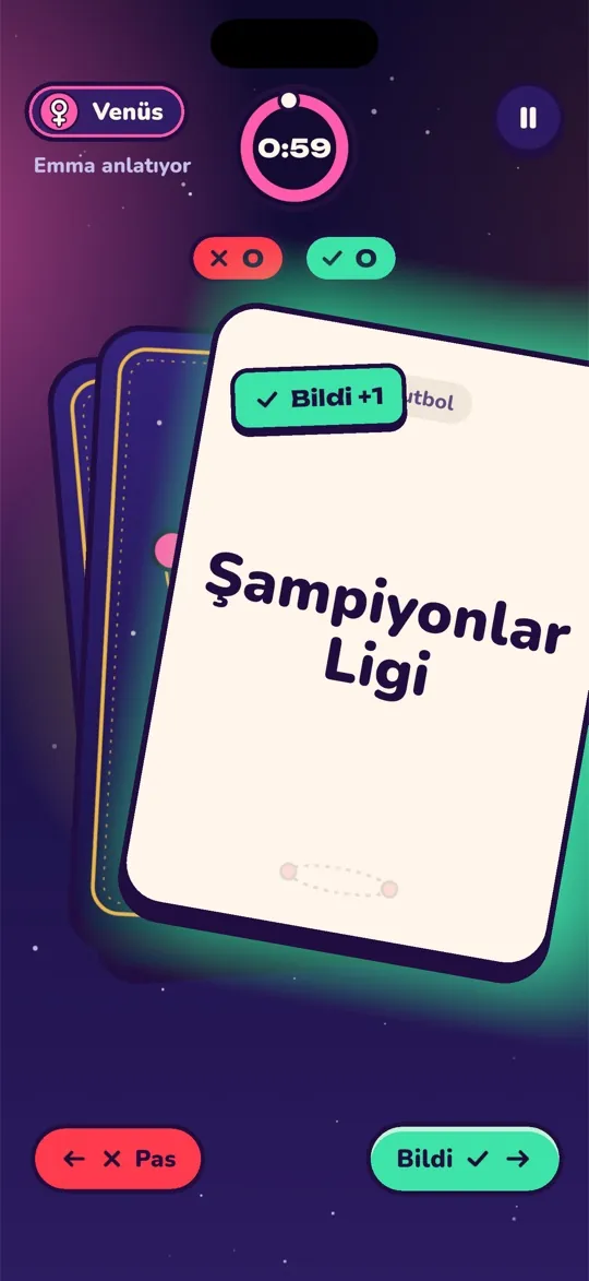 Venus turunda bilindi olarak sağa kaydırılan bir kelime kartı